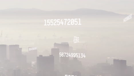 Animation of numbers processing over cityscape