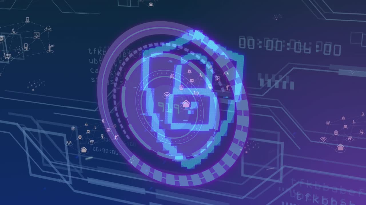 Animation of scope scanning with padlock icon over data processing