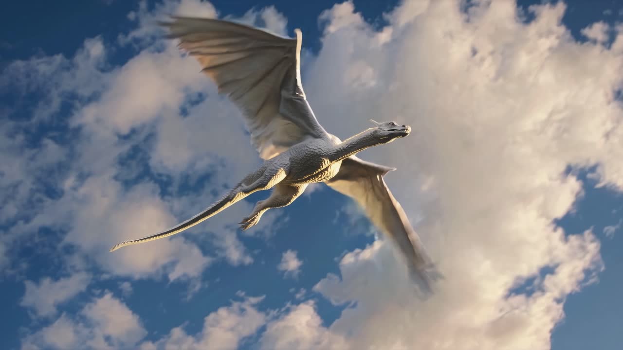 White Dragon Soaring Through the Clouds
