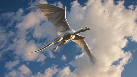 white dragon soaring through the clouds