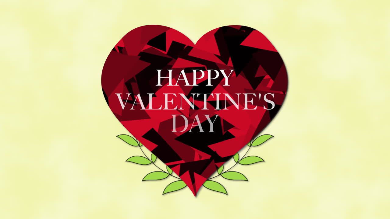 primer plano animado feliz día de san valentín texto y movimiento abstracto corazón rojo con flores en el fondo del día de san valentín