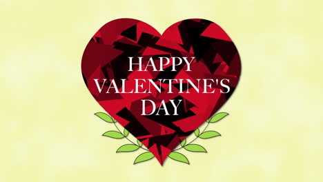 Primer-Plano-Animado-Feliz-Día-De-San-Valentín-Texto-Y-Movimiento-Corazón-Rojo-Abstracto-Con-Flores-En-El-Fondo-Del-Día-De-San-Valentín
