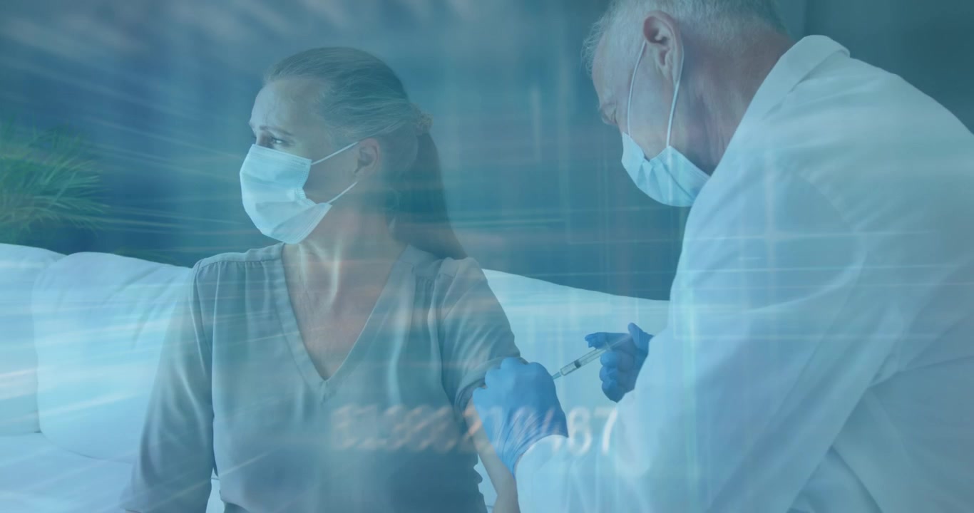 Animation wechselnder Zahlen über einem männlichen Arzt, der einer Patientin eine Injektion gibt