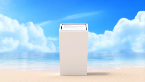 digital kiosk on a tropical beach with blue sky and ocean