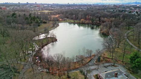 lake in kissena park, neighborhood of flushing in queens, new york city