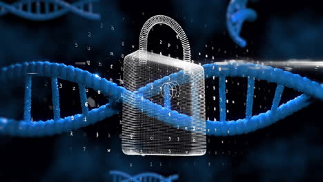 animación de la cadena de adn, procesamiento de datos científicos a través de un candado
