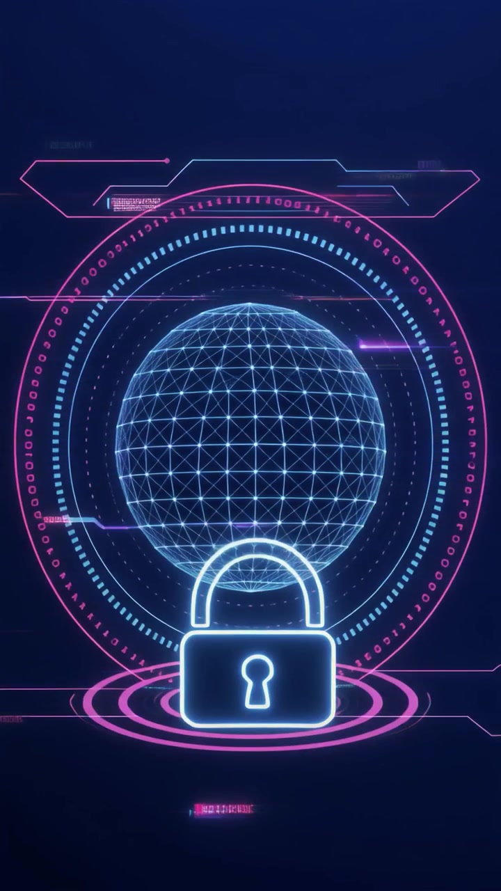 Concetto di Sicurezza Digitale con Globo Luminoso e Icona a Lucchetto