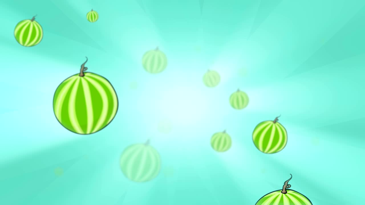 sandía verde fresco moviéndose lentamente desde el brillo brillante girando en el fondo azul. animación de bucle 3d.