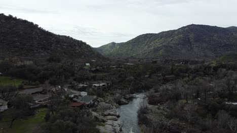 Aerial-Of-Three-Rivers-Village-In-Sequoia-National-Park,-California