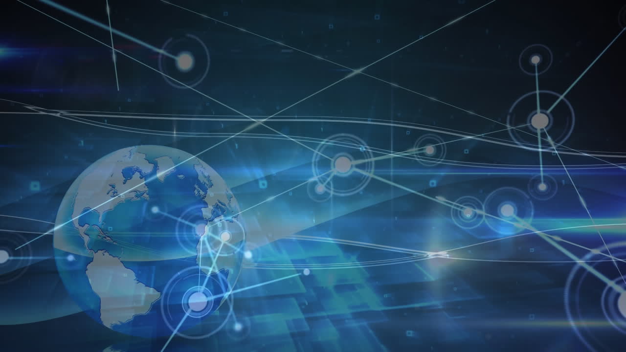 검은색 배경에 전 세계 연결 네트워크의 애니메이션