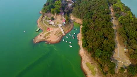 pristine-lake-at-the-edge-of-mountain-forests-aerial-shots-at-morning-video-is-taken-at-umiyam-lake-shillong-meghalaya-india