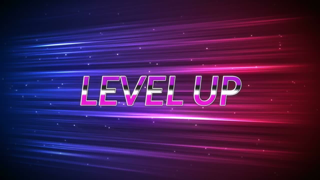 animación de las palabras de nivel en la pantalla de un videojuego de computadora