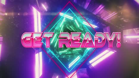 Animation-of-get-ready-text-over-neon-tunnel