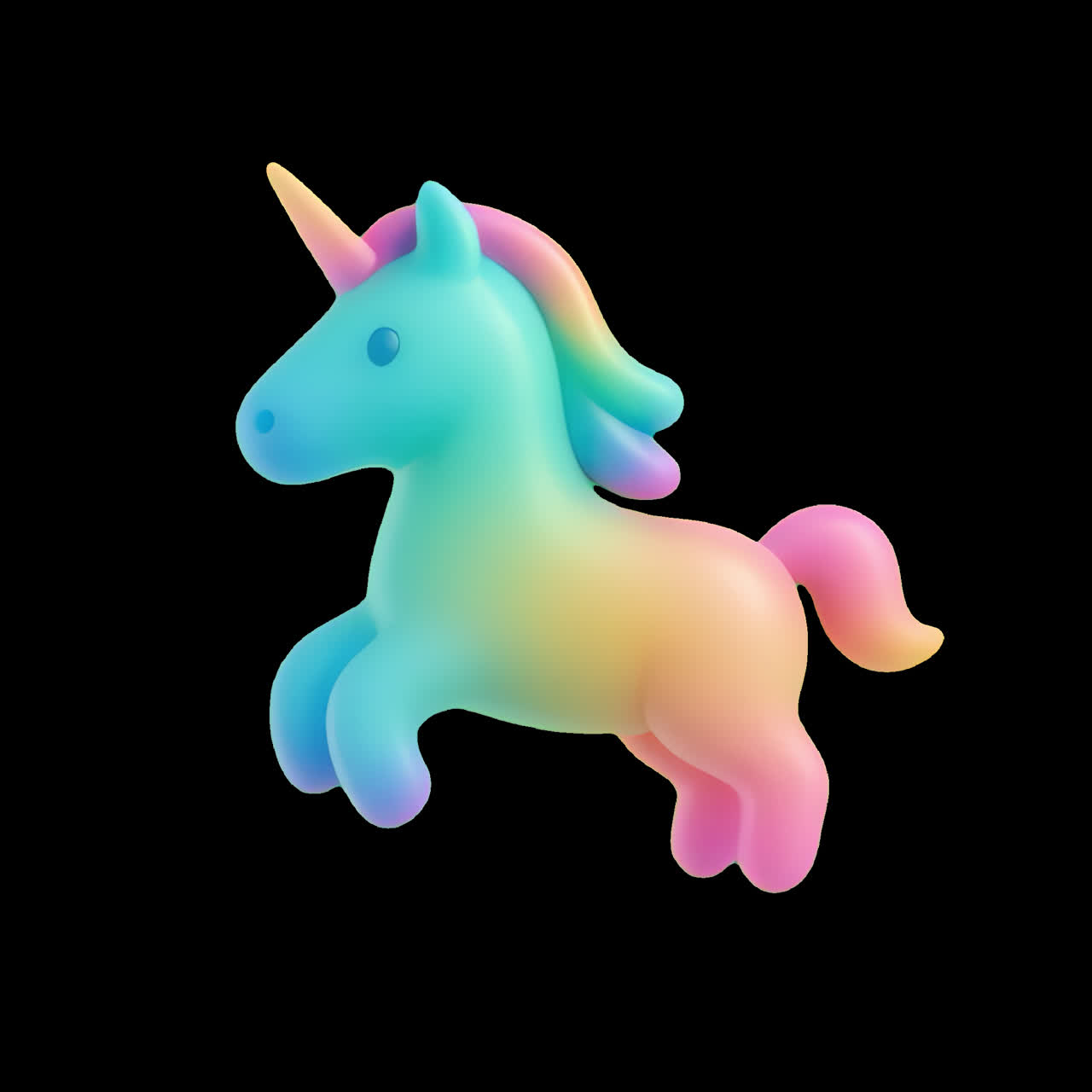 Colorful unicorn toy design animation isolated asset, transparent 4K video, alpha channel, ProRes