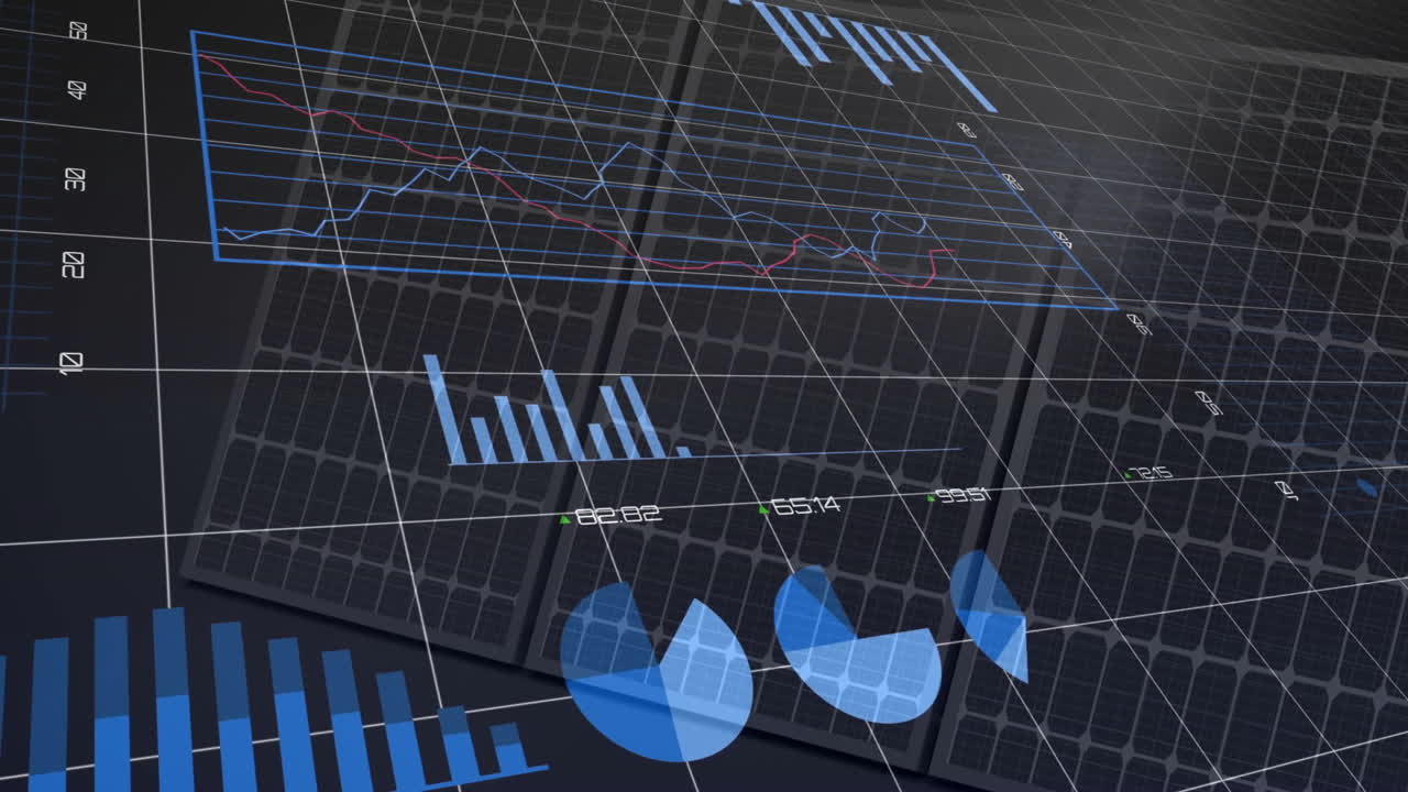 Animation of financial graphs and pie charts displaying data analysis in school
