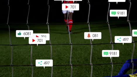 animación del procesamiento de datos digitales sobre diversos jugadores de fútbol en el campo