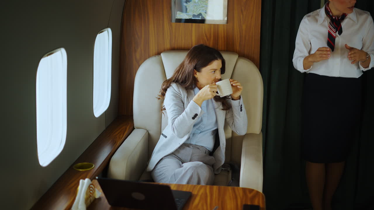 Businesswoman on a private jet