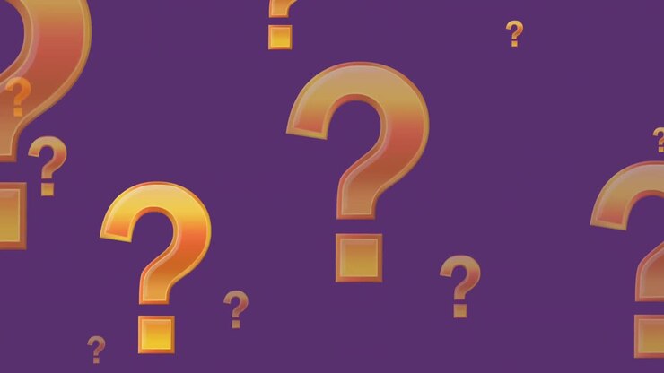 Animation of yellow question marks flying up over purple background