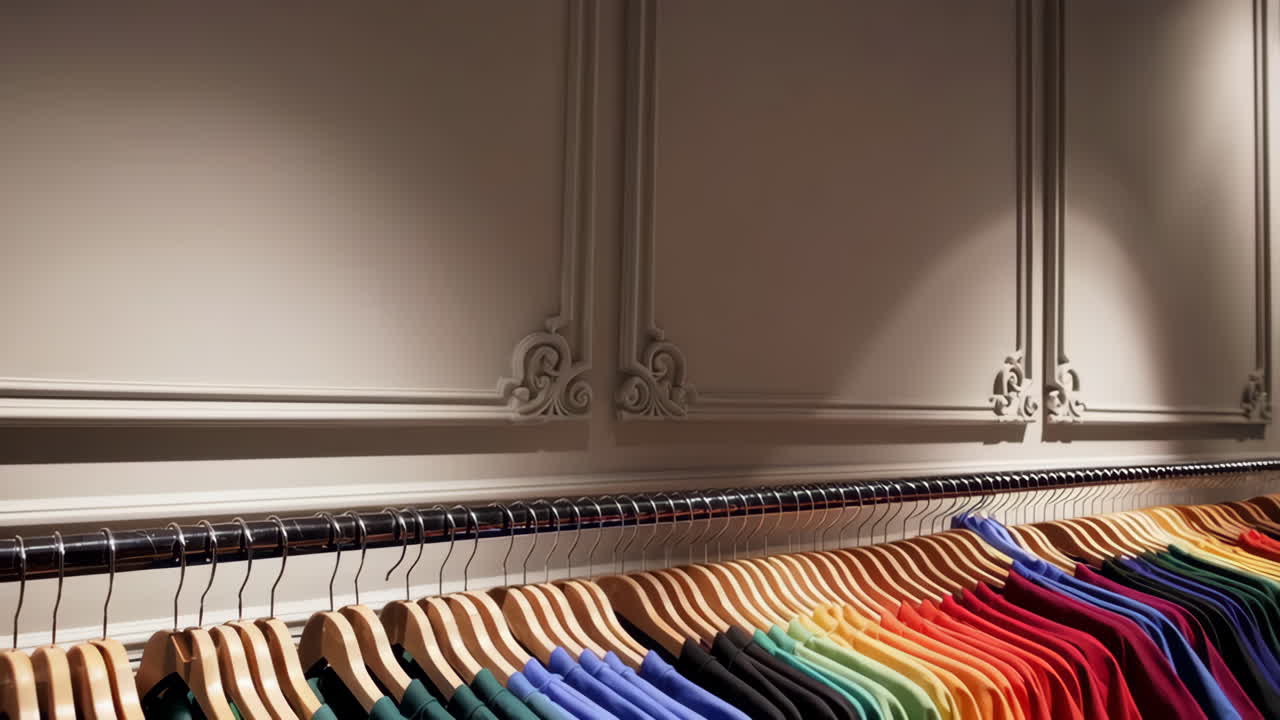 Colorful T-shirts Displayed in a Store