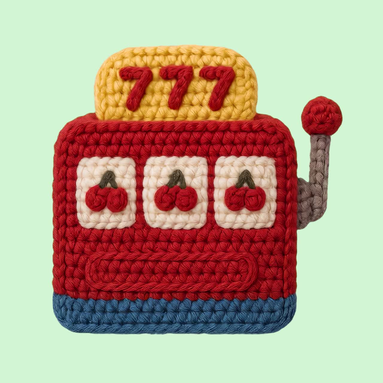 Crochet slot machine animation isolated asset, transparent 4K video, alpha channel, ProRes 4444
