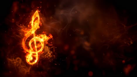 fiery treble clef symbol with flames and smoke
