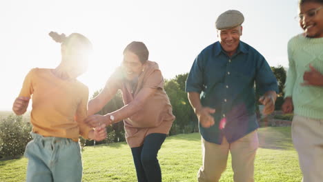 grandparents, children and running outdoor