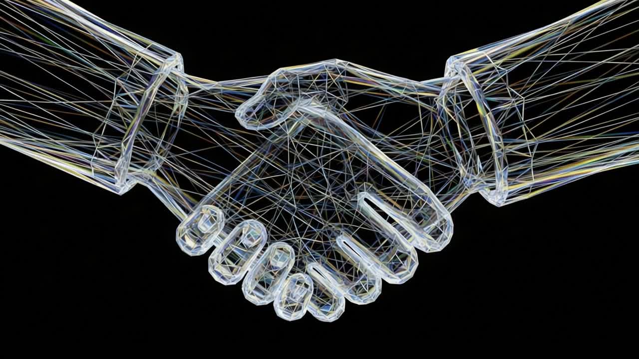 A Visual Representation of Unity and Agreement: Two Stylized Hands Engaged in a Firm Handshake Symbolizing Trust, Partnership, and Collaboration in a Modern Context