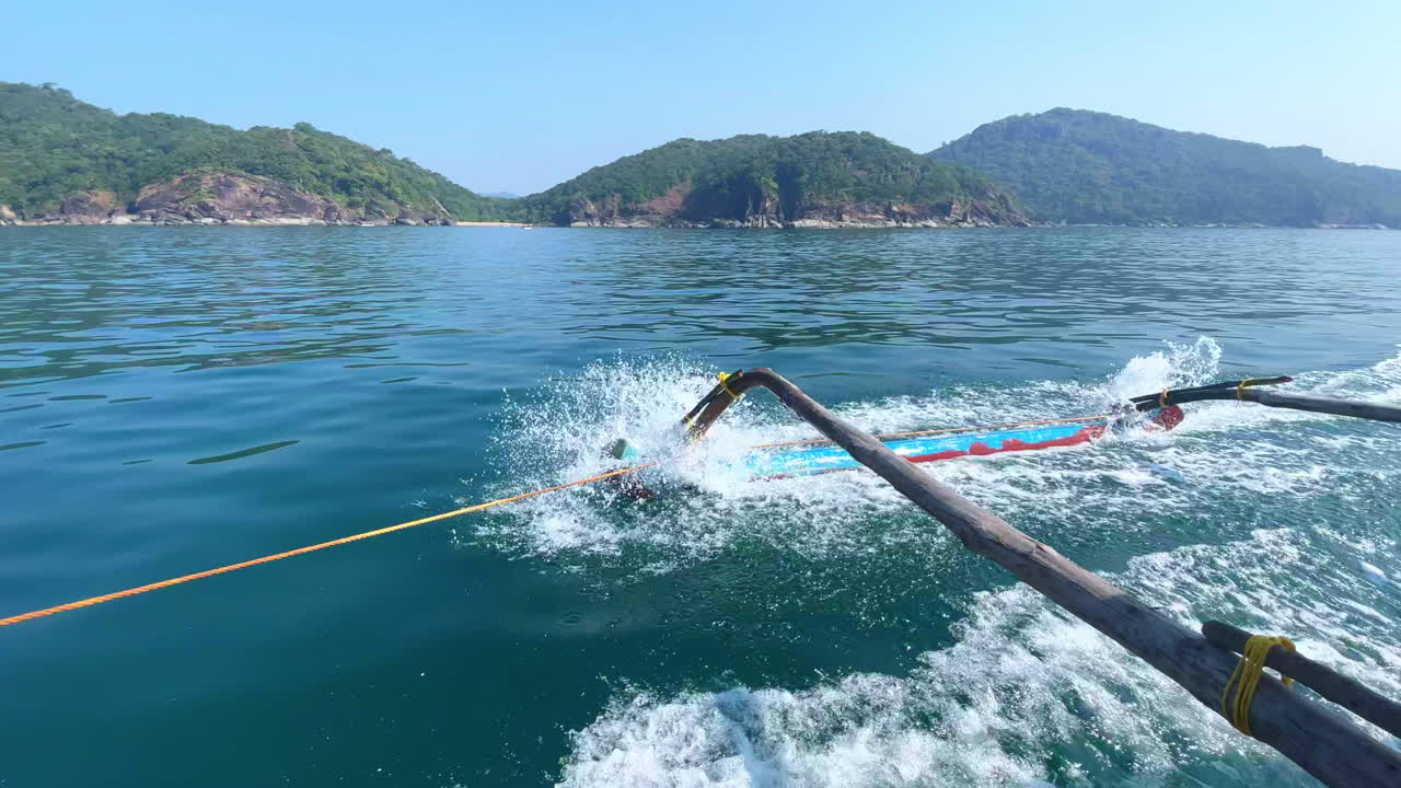 Oars of traditional fishing boat at ocean Goa in India 4K