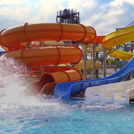colorful waterslides and pool