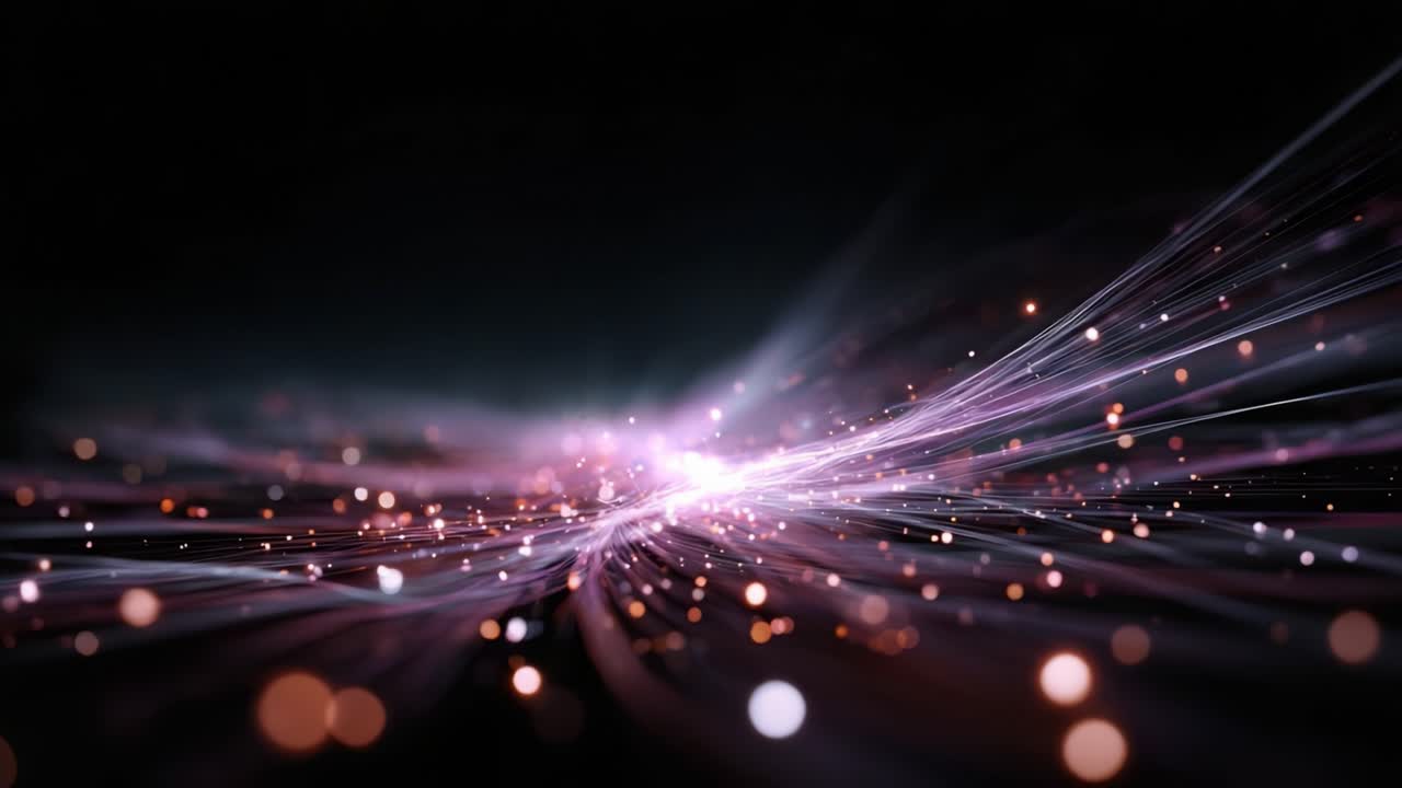 A mesmerizing display of vibrant light trails and sparkling particles weaving through a dark void, creating an enchanting and dynamic visual experience