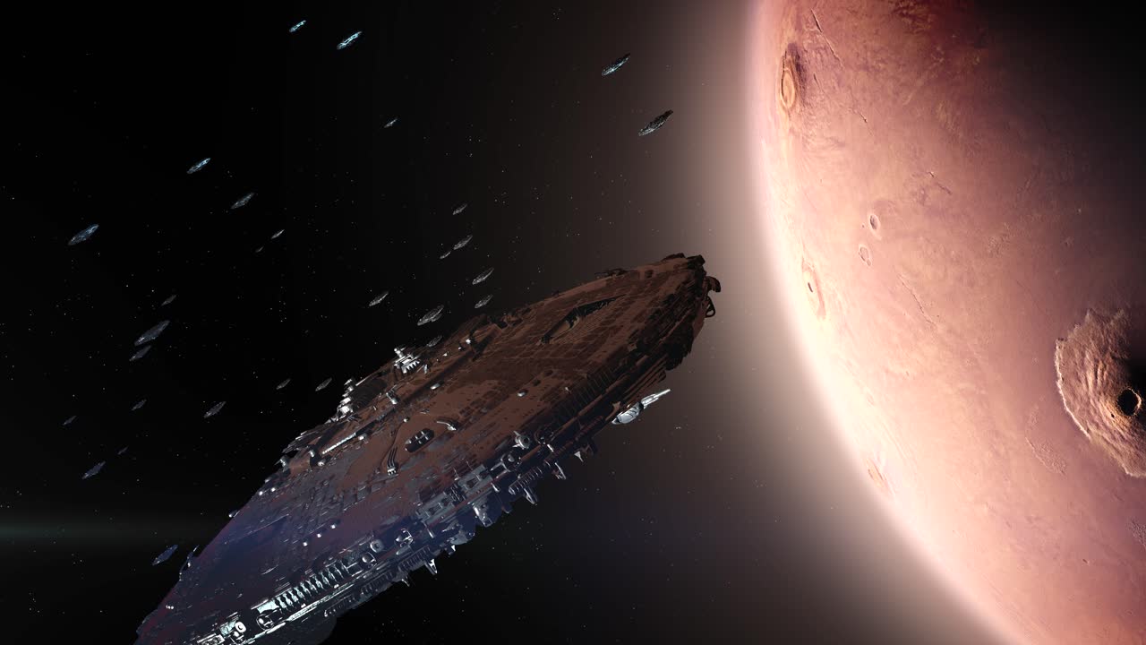 Spaceship Fleet Approaching Mars