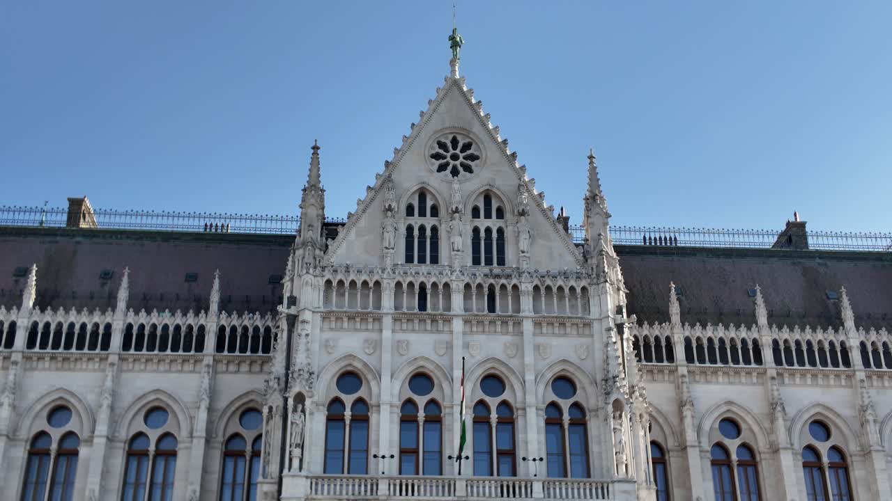 Hungarian Parliament Building in Budapest, Hungary, showcasing its neo-Gothic architecture