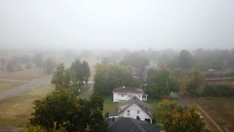 drone shot morning mist in rural tulsa, oklahoma, usa