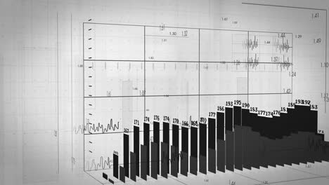Animation of diagrams with numbers and data processing on white background