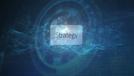 text animation over digital waves and network connections, illustrating strategy
