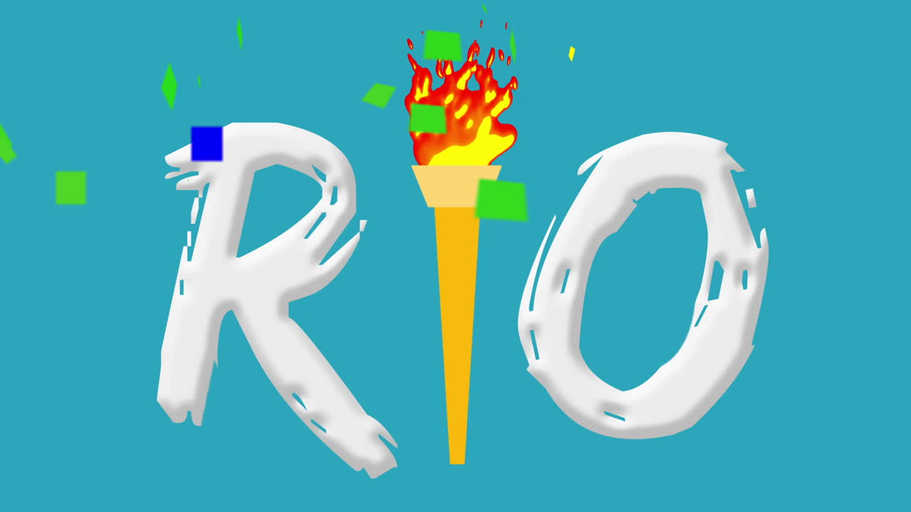 Animation of rio word with Olympic torch in middle
