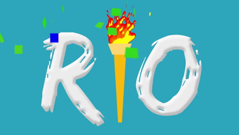 animation of rio word with olympic torch in middle