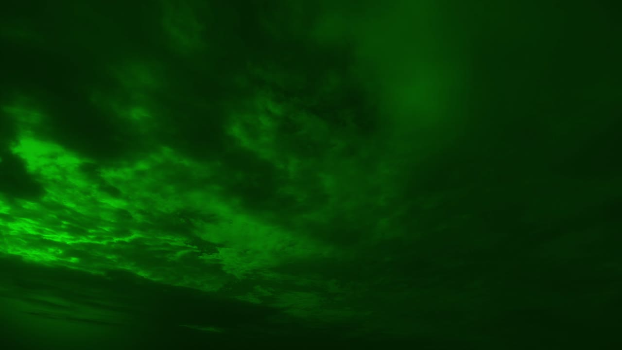 Dark green storm clouds moving in time lapse. Ideal for creating ominous, toxic, or alien atmosphere in video projects