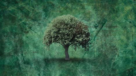 tree against flickering textured green background