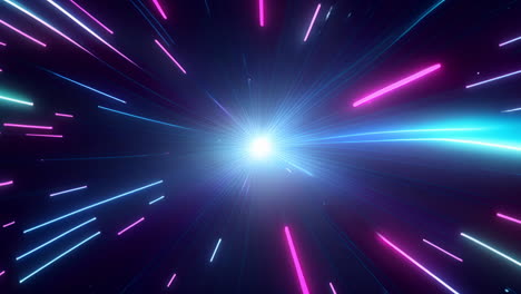 colorful light streaks radiating from bright center, space travel animation