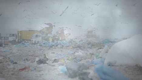 animation of glowing spots over vehicles in waste disposal site