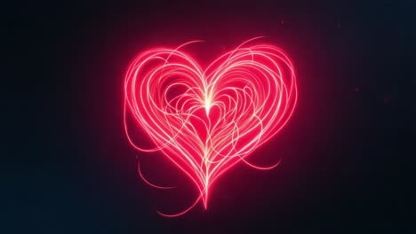 a captivating heart design emerges with swirling lines and bright shimmering effects. the heart glows in vivid red hues, surrounded by sparkling particles that create a romantic atmosphere. this animation captures the essence of love and affection, perfect for expressing heartfelt emotions. the soft