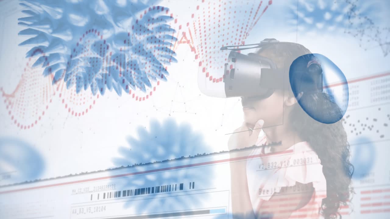 vr 헤드 ⁇ , dna 구조 및 박테리아 세포를 사용하는 소녀 4k