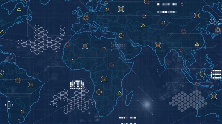 Animation of world map over blue background