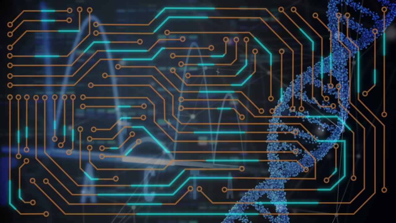 어두운 배경에 연결 네트워크와 디지털 인터페이스의 애니메이션