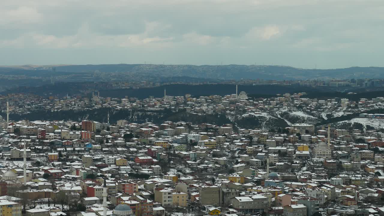 눈 인 도시 풍경 의 공중 풍경