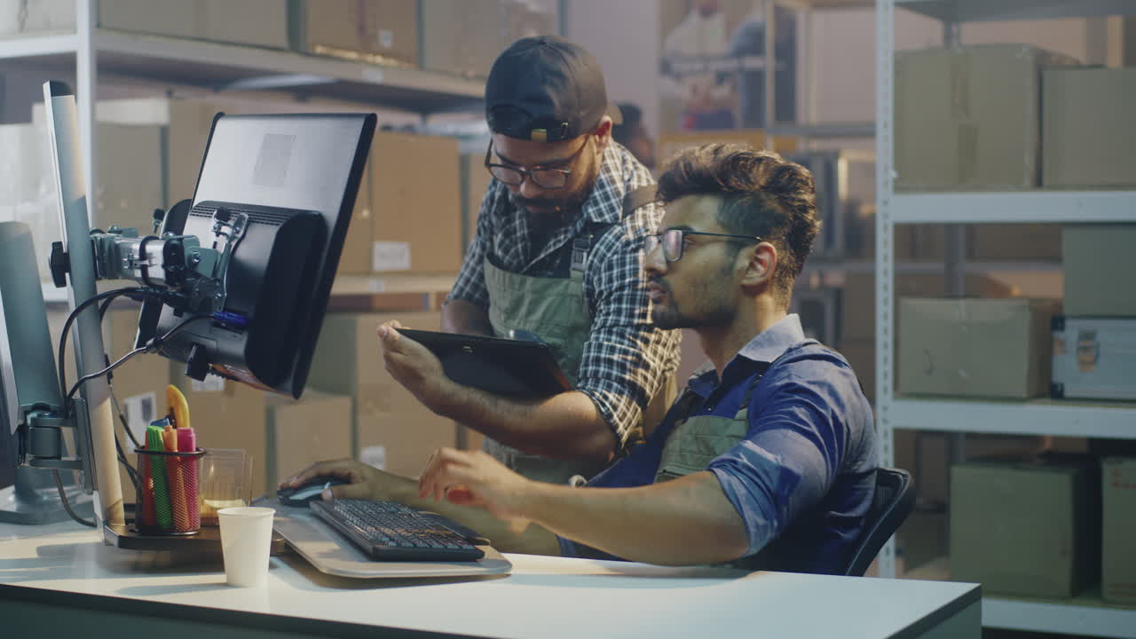 trabajadores del almacén escaneando el inventario