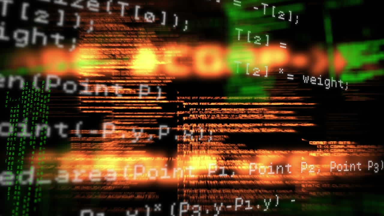 Animation of data processing with glowing lights