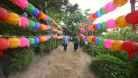 pathway with colourful paper lanterns