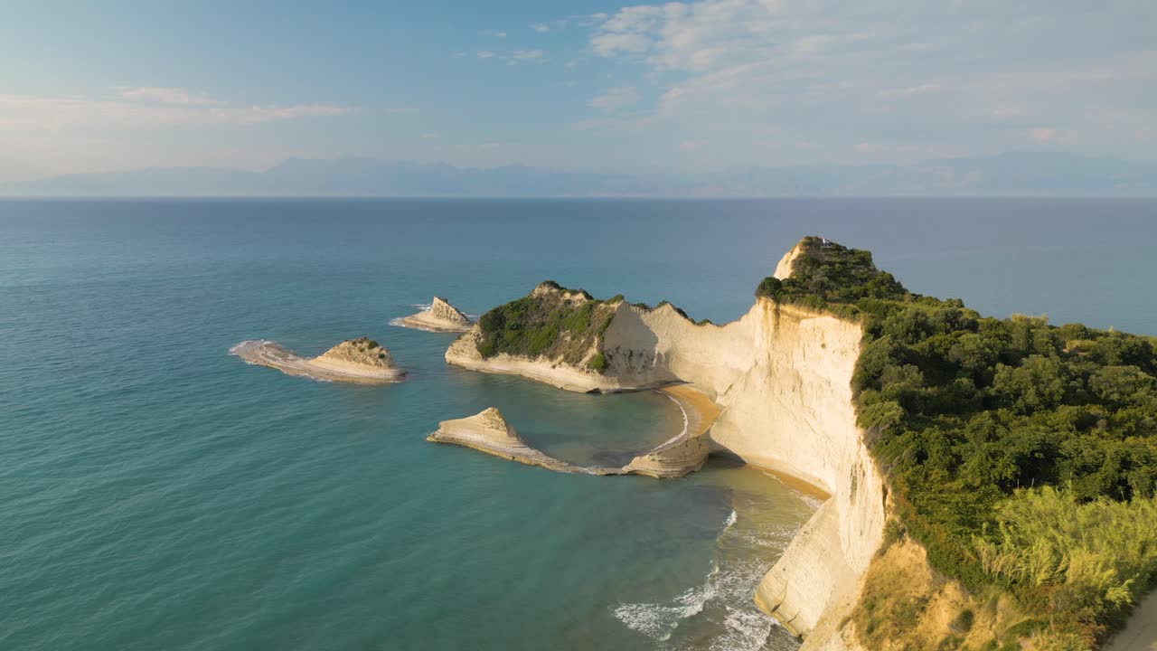 Cinematic Establishing Shot of Cape Drastis on Corfu, One of Greece's Ionian Islands